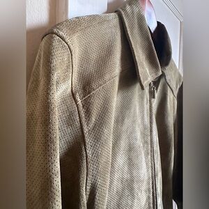Vintage Perforated Suede Jacket by Terry Lewis in Dark Sage Color - M
